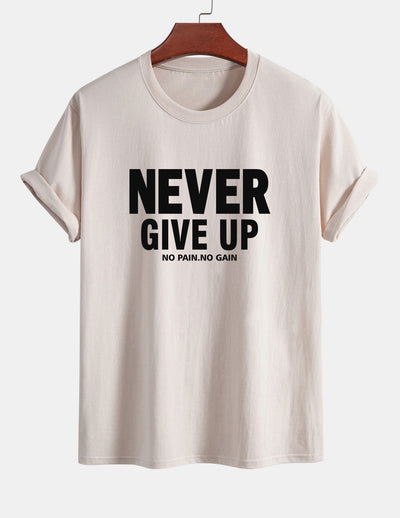 Regular Fit Never Give Up Print Cotton T-Shirt