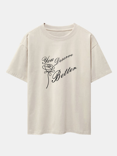 Rose Slogan Print Drop Shoulder Oversize T-Shirt