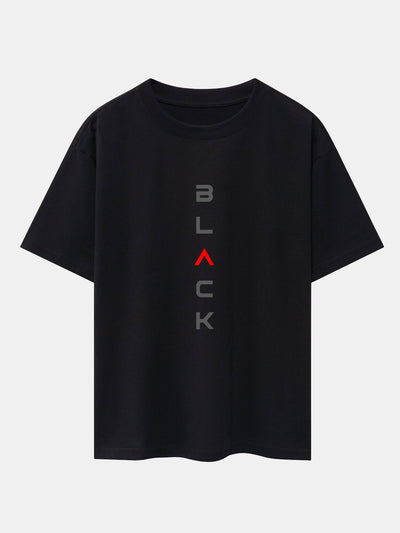 Black Print Drop Shoulder Oversize T-Shirt