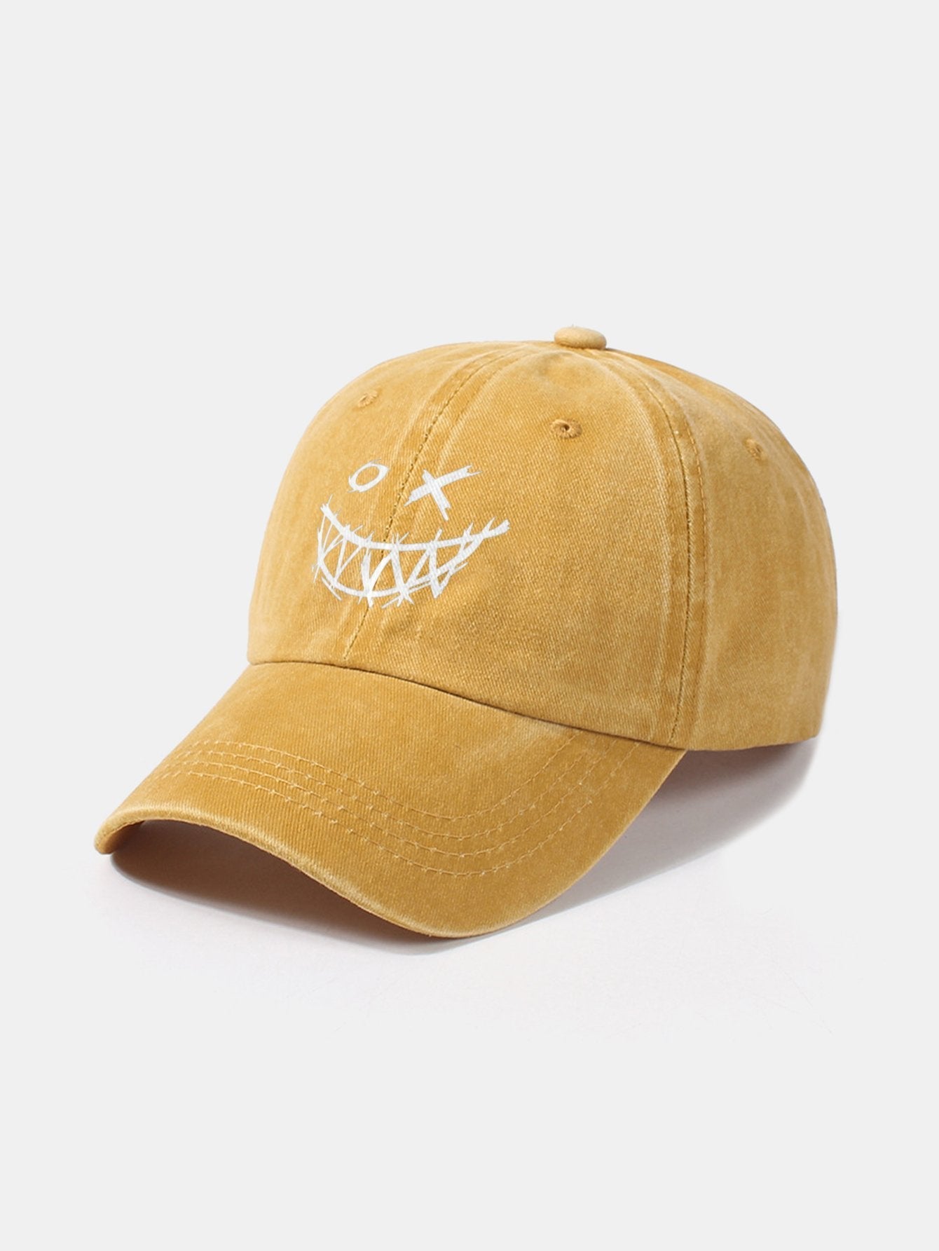 Evil Smiley Face Pattern Classic Retro Washed Distressed Cotton Baseball Cap