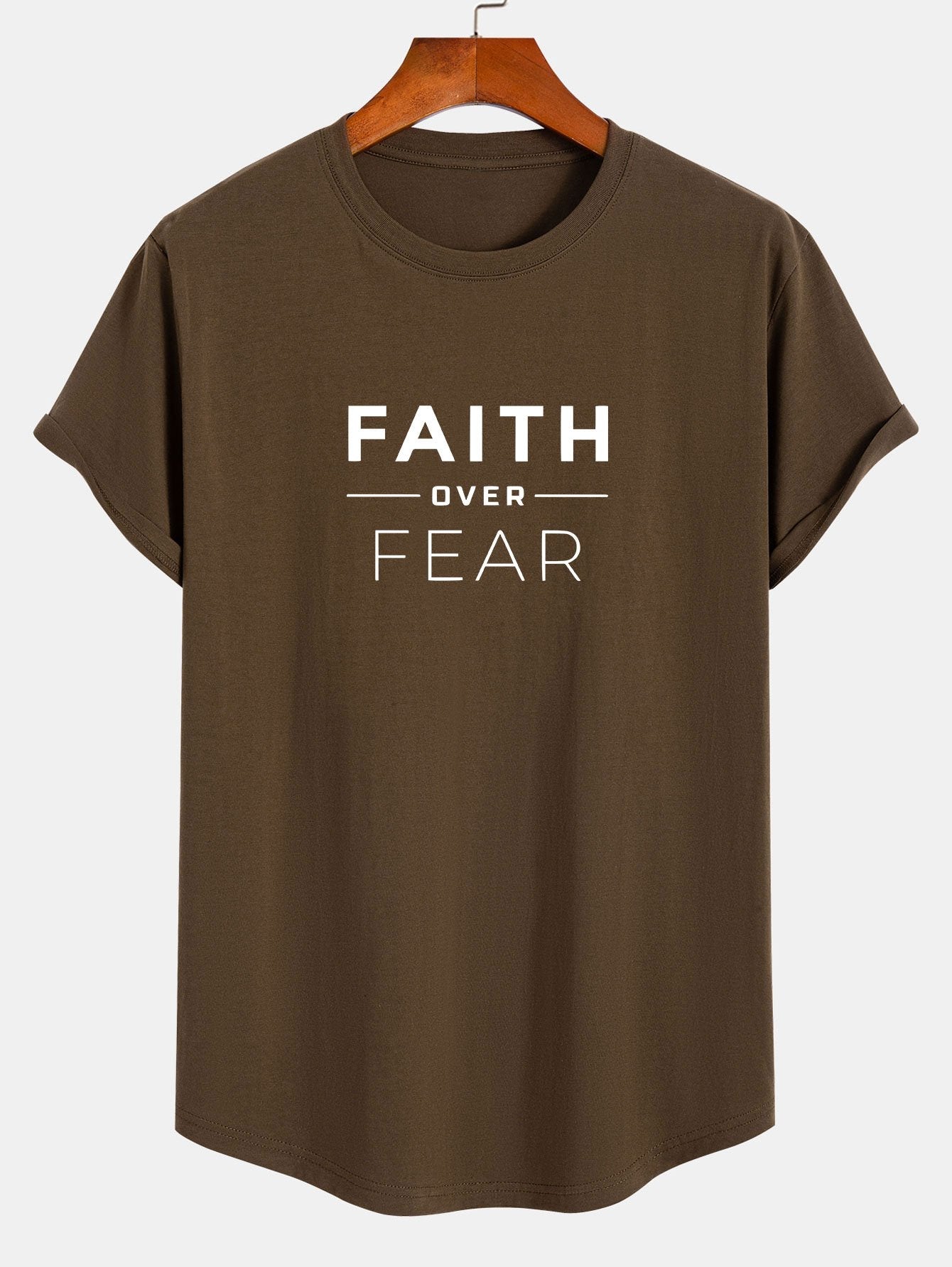 Faith Over Fear Print Cotton Arc Hem T-Shirt