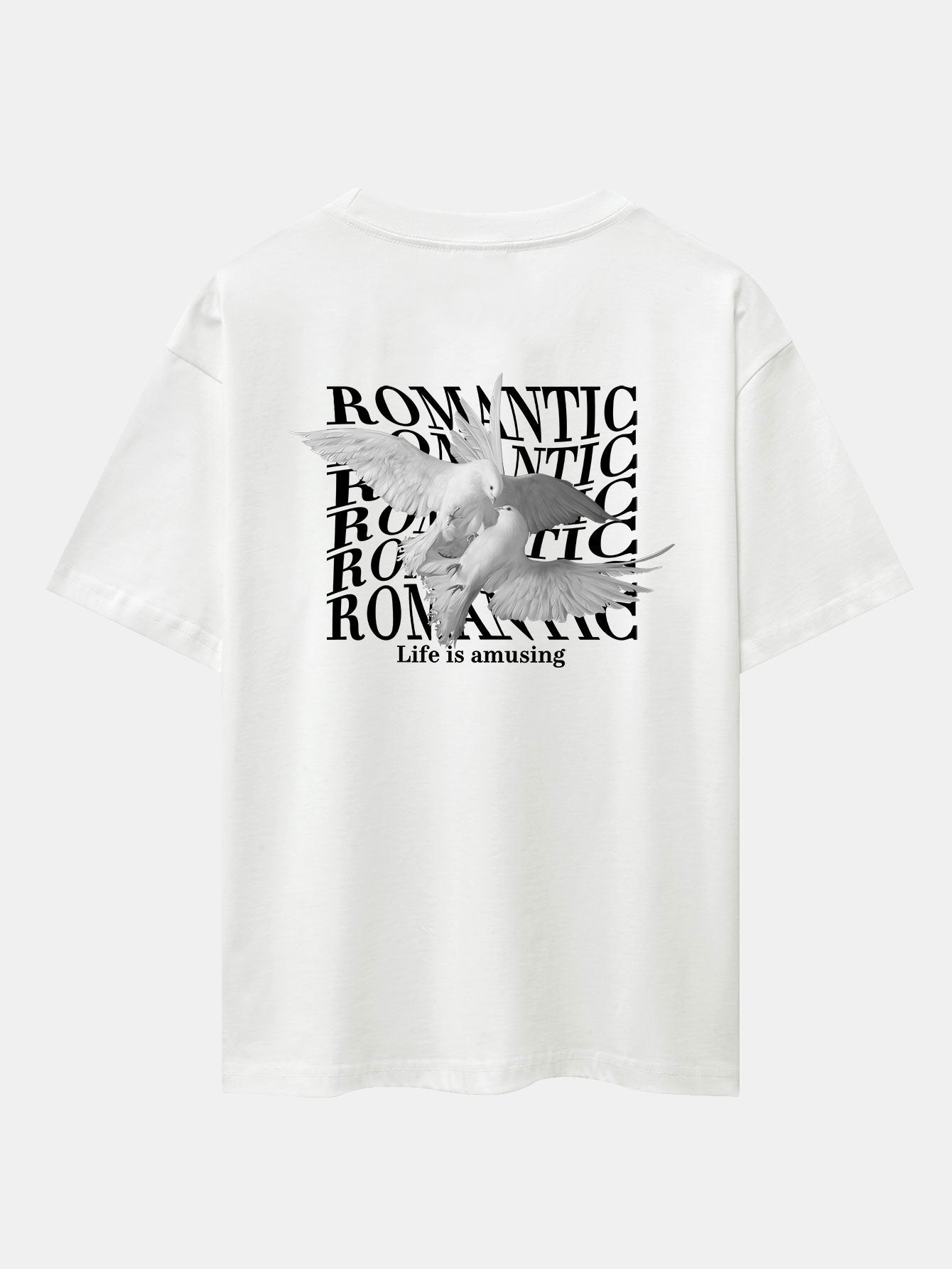 Romantic Doves Back Print Drop Shoulder Oversize T-Shirt