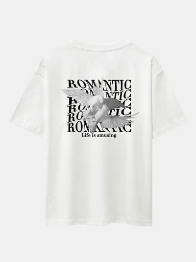 Romantic Doves Back Print Drop Shoulder Oversize T-Shirt