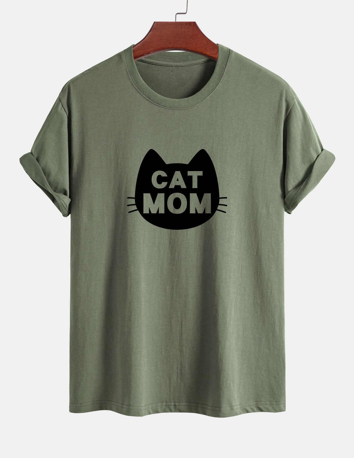 Regular Fit Cat Mom Print Cotton T-Shirt