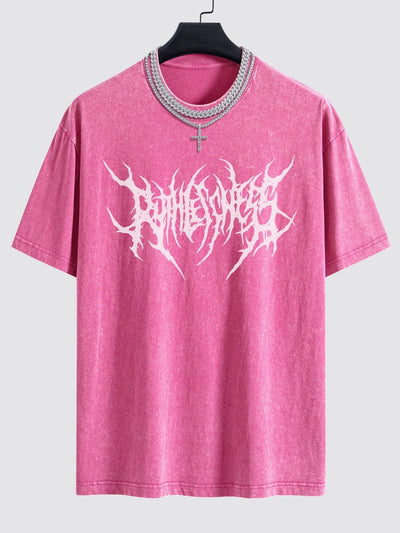 Gothic Slogan Print Washed Drop Shoulder Oversize T-Shirt