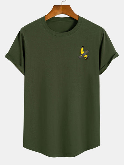 Banana Print Cotton Arc Hem T-Shirt