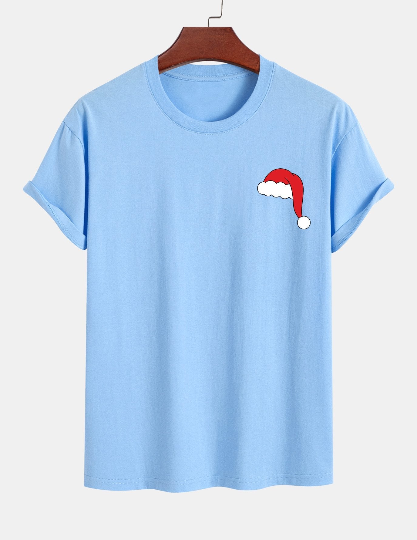 Regular Fit Santa Hat Print Cotton T-Shirt