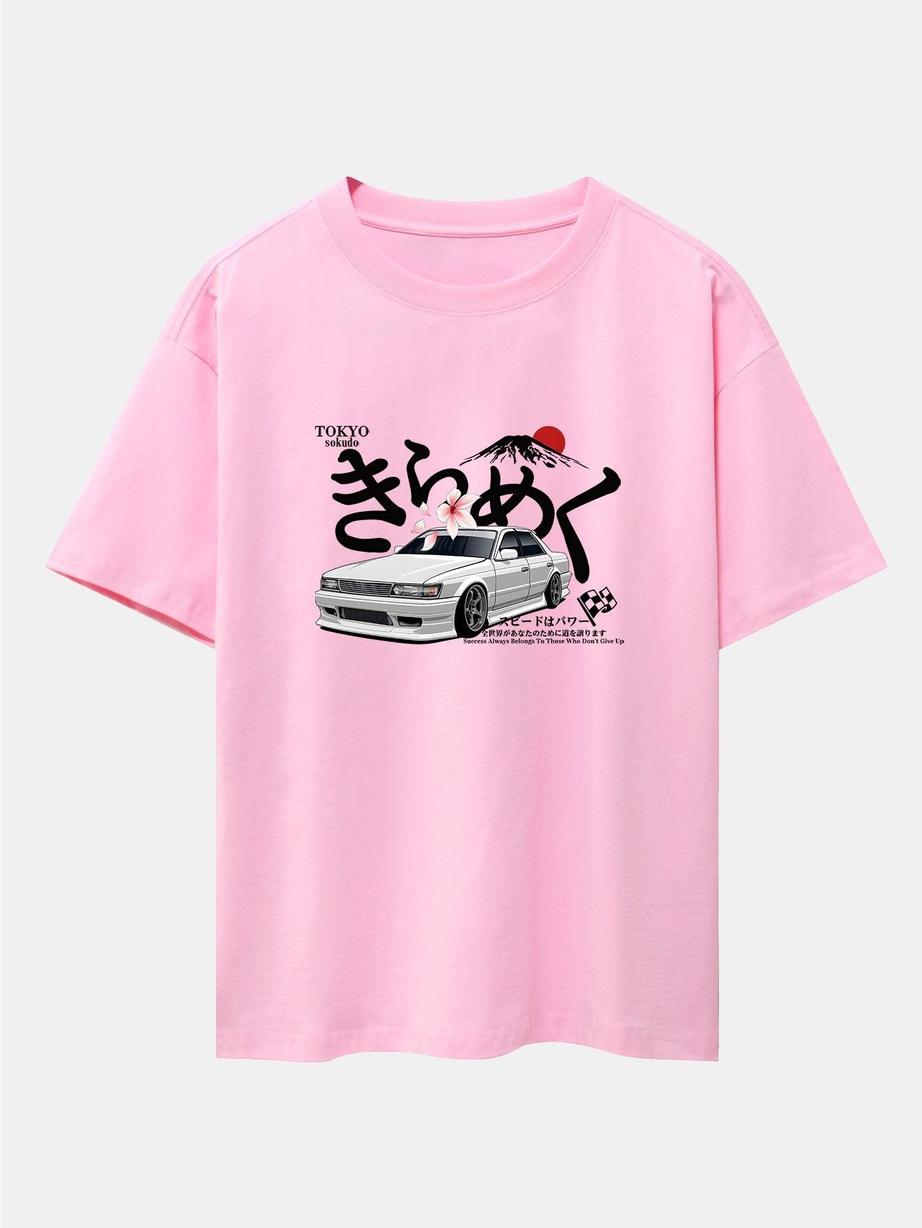 Tokyo Mt. Fuji Car Print Drop Shoulder Oversize T-Shirt