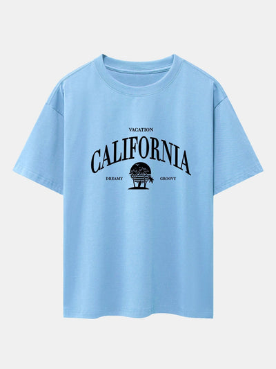 California Slogan Print Drop Shoulder Oversize T-Shirt