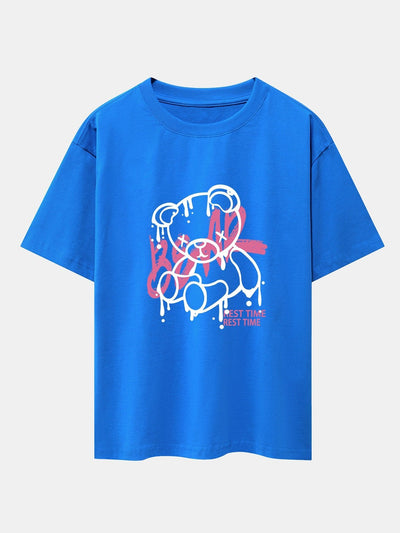 Dissolving Bear Print Drop Shoulder Oversize T-Shirt