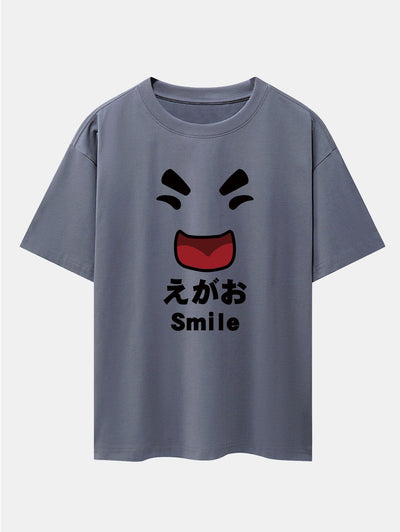 Smiley Face Print Drop Shoulder Oversize T-Shirt