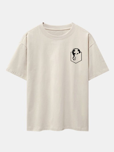Pocket Panda Print Drop Shoulder Oversize T-Shirt