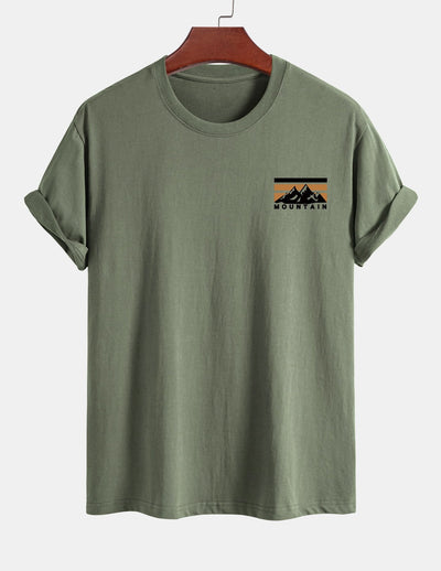Regular Fit Stripe Mountains Print Cotton T-Shirt