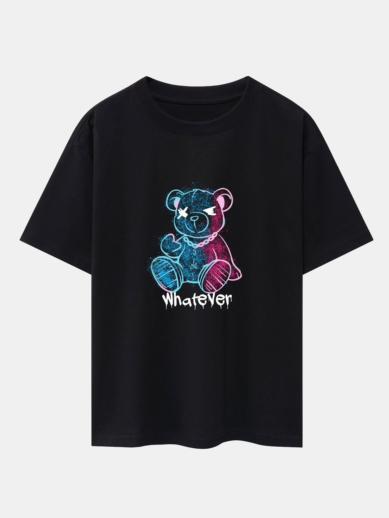 Graffiti Bear Print Drop Shoulder Oversize T-Shirt