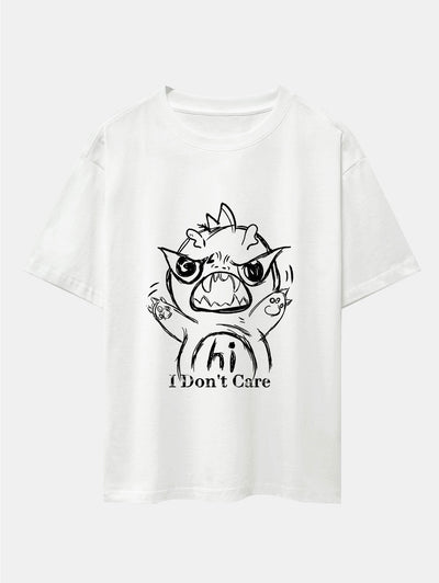 Cartoon Dinosaur Print Drop Shoulder Oversize T-Shirt