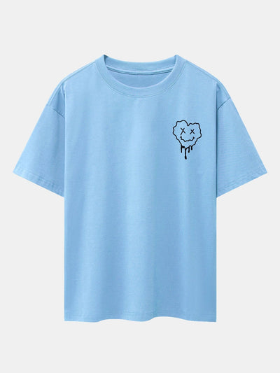 Dissolving Heart Smiley Face Print Drop Shoulder Oversize T-Shirt