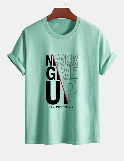 Regular Fit Never Give Up Print Cotton T-Shirt