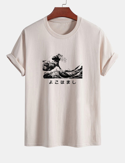 Regular Fit Waves Ukiyo-e Print Cotton T-Shirt