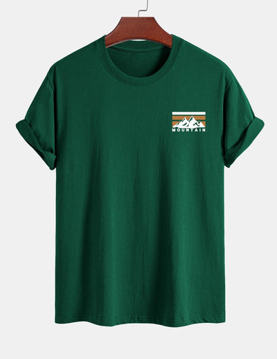Regular Fit Stripe Mountains Print Cotton T-Shirt