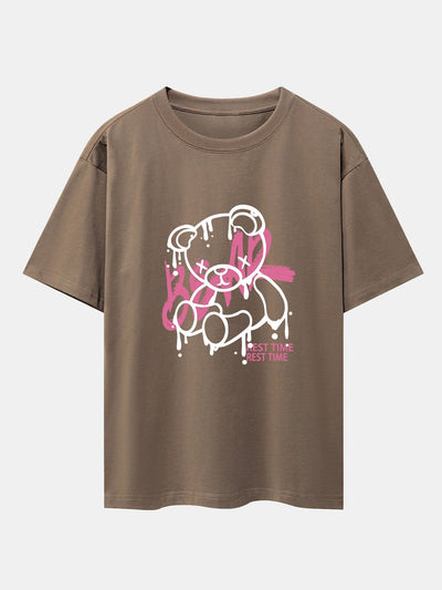 Dissolving Bear Print Drop Shoulder Oversize T-Shirt
