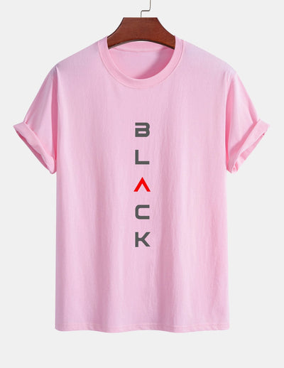 Regular Fit Black Print Cotton T-Shirt
