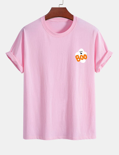 Regular Fit Boo Ghost Print Cotton T-Shirt