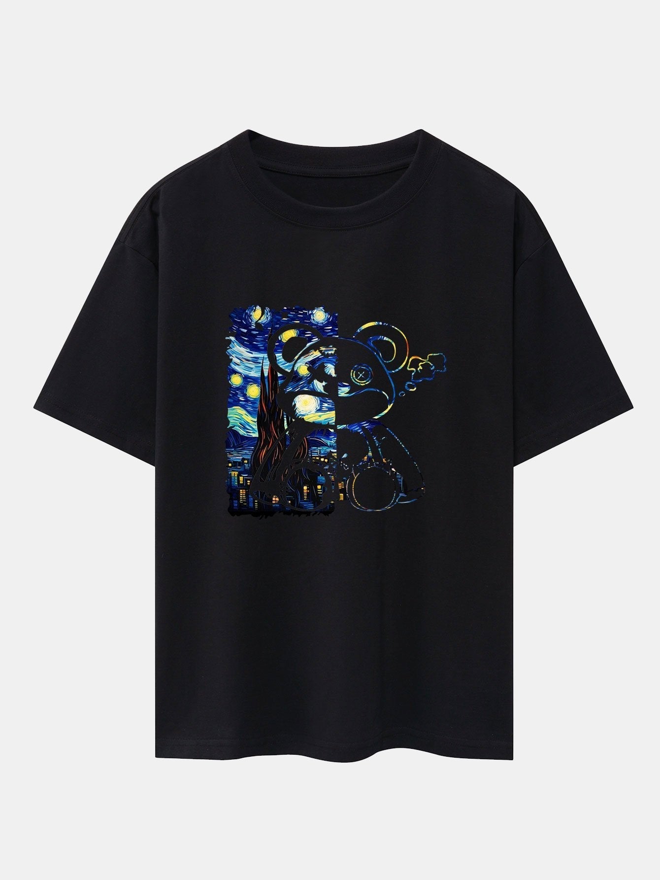Starry Sky Bear Print Drop Shoulder Oversize T-Shirt