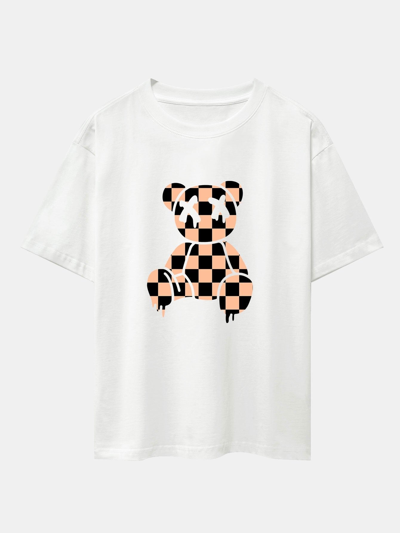 Dissolving Checkerboard Bear Drop Shoulder Oversize T-Shirt