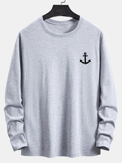 Long Sleeve Anchor Print Cotton T-Shirt