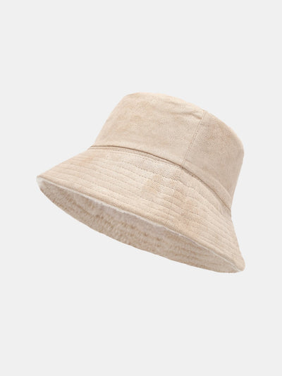 Double Side Reversible Faux Suede Plush Bucket Hat