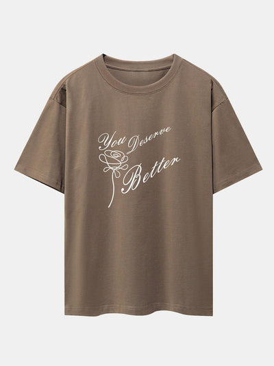 Rose Slogan Print Drop Shoulder Oversize T-Shirt