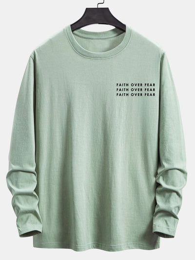Long Sleeve Slogan Print Cotton T-Shirt