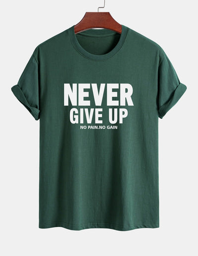 Regular Fit Never Give Up Print Cotton T-Shirt