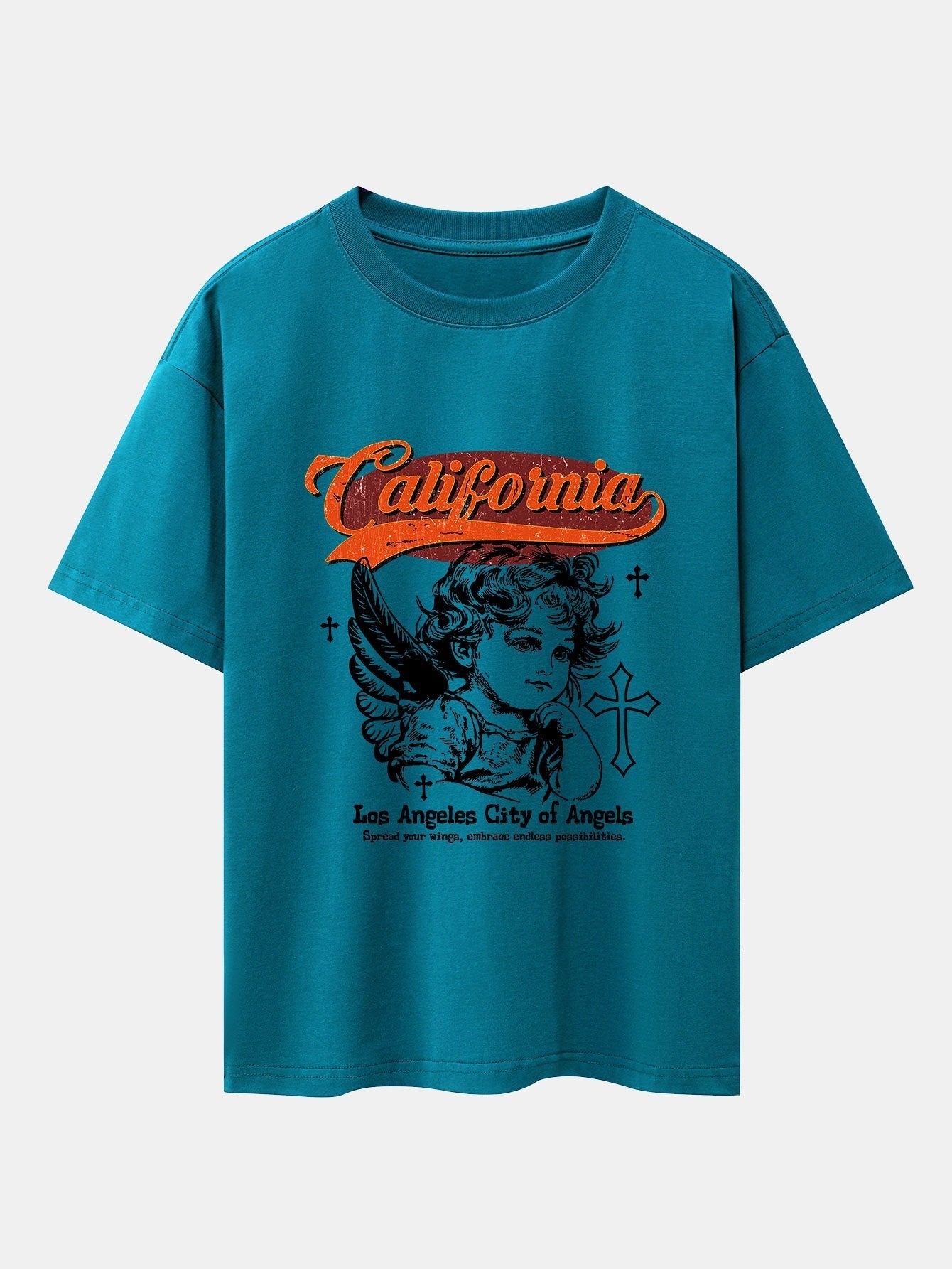 California Angel Print Drop Shoulder Oversize T-Shirt