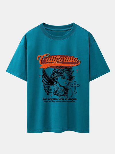 California Angel Print Drop Shoulder Oversize T-Shirt