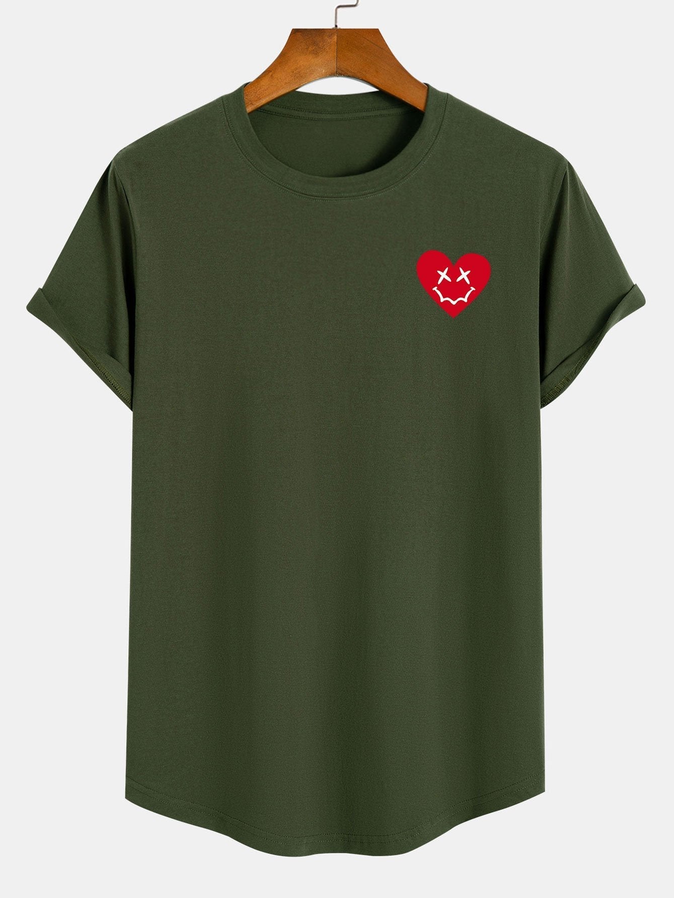 Heart Smiley Face Print Cotton Arc Hem T-Shirt