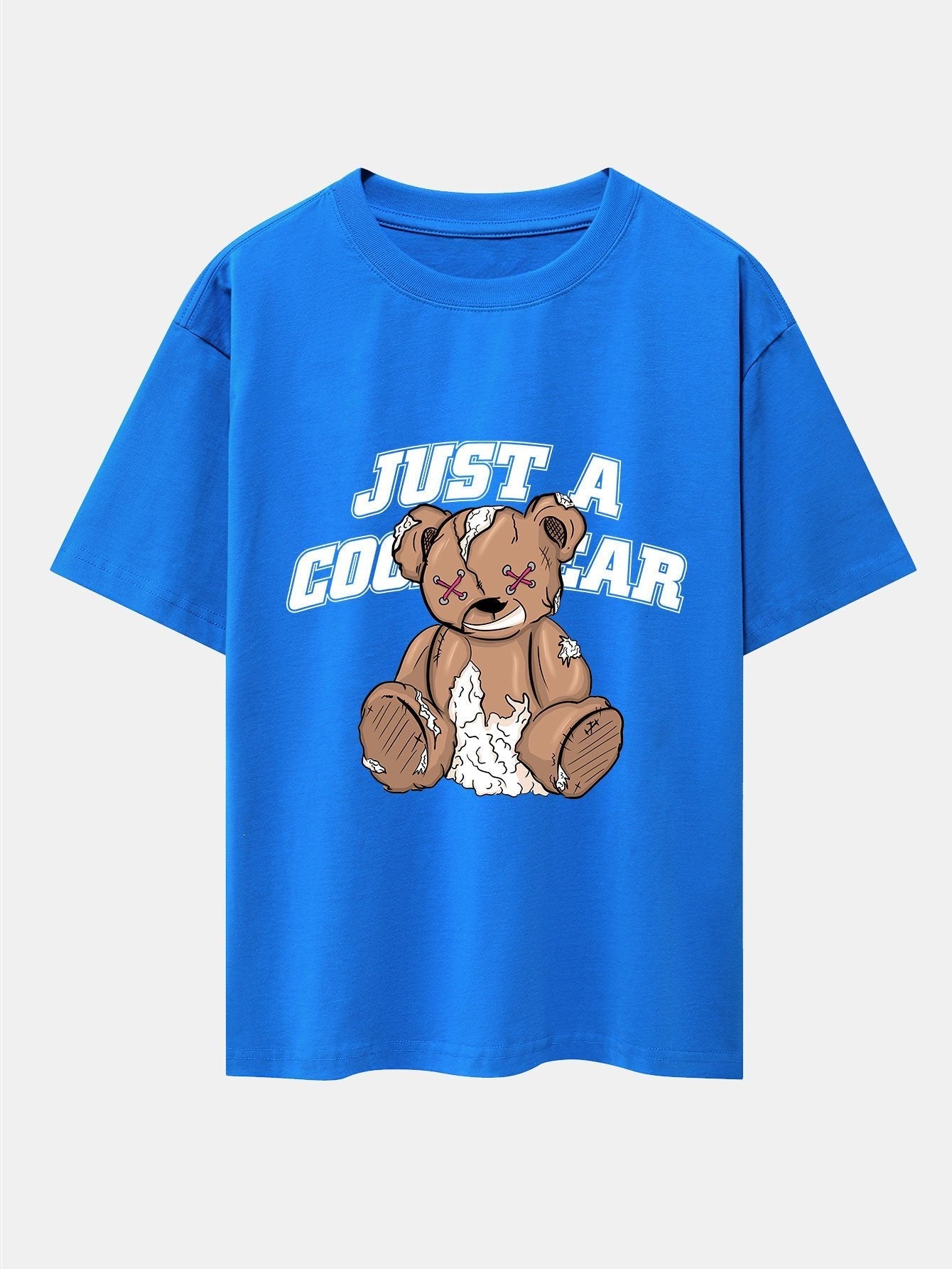 Tattered Bear Print Drop Shoulder Oversize T-Shirt