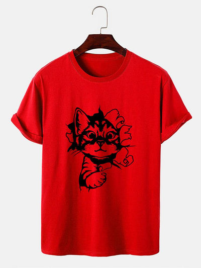 Cat Breaks The Wall Print T-shirt