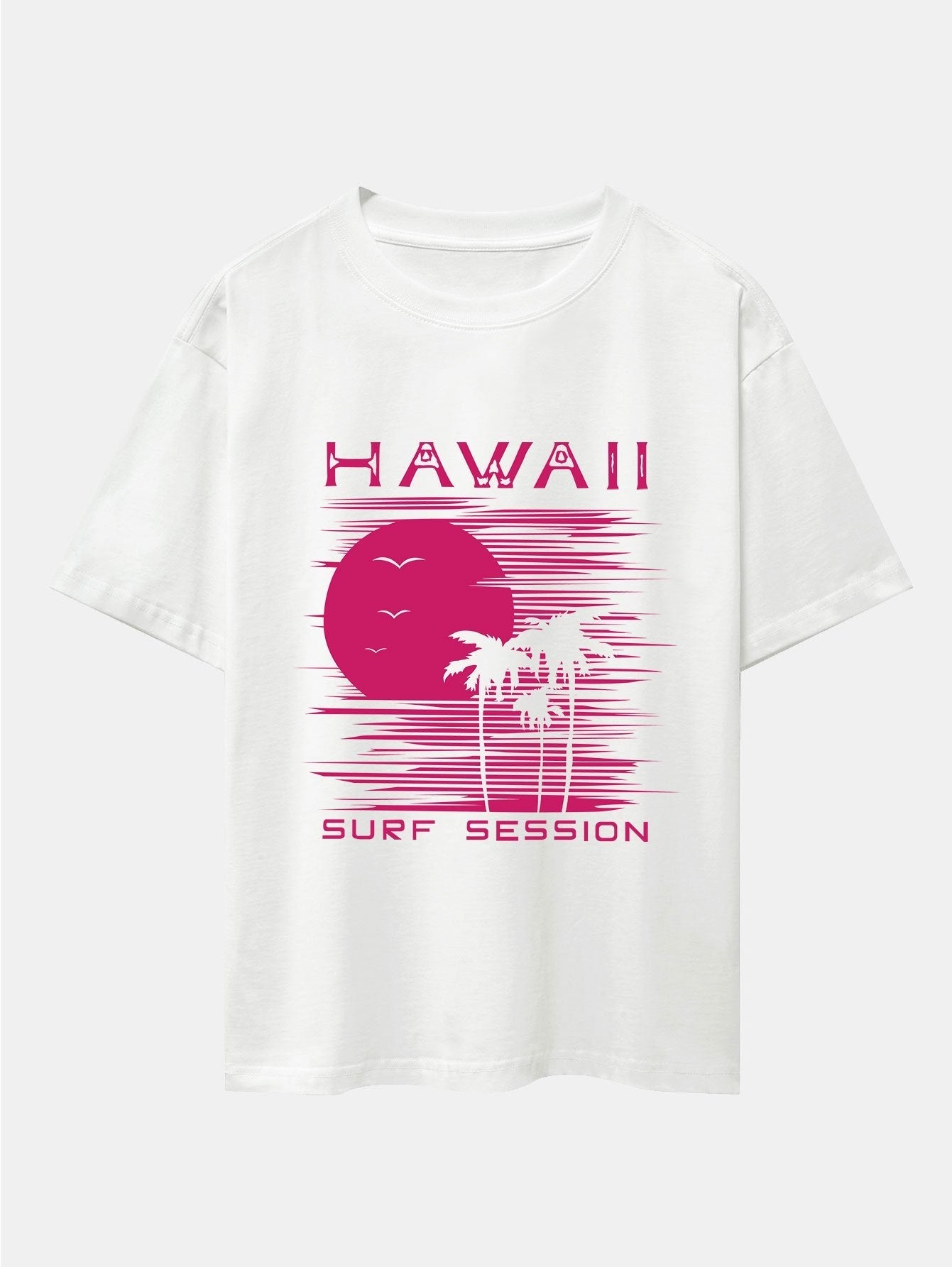 Hawaii Sun Palm Trees Print Drop Shoulder Oversize T-Shirt