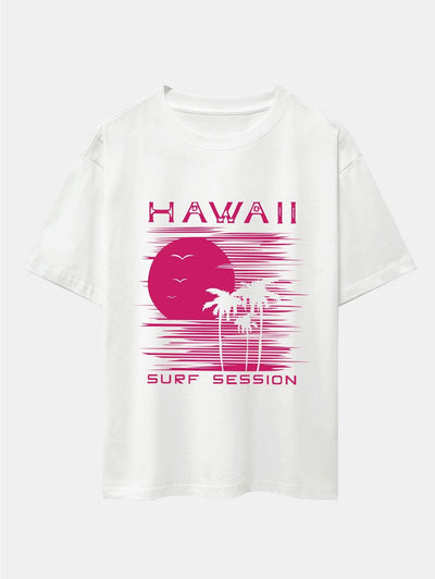 Hawaii Sun Palm Trees Print Drop Shoulder Oversize T-Shirt