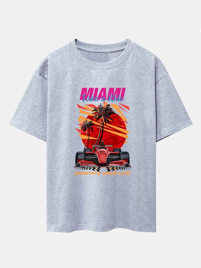 Miami F1 Racing Print Drop Shoulder Oversize T-Shirt