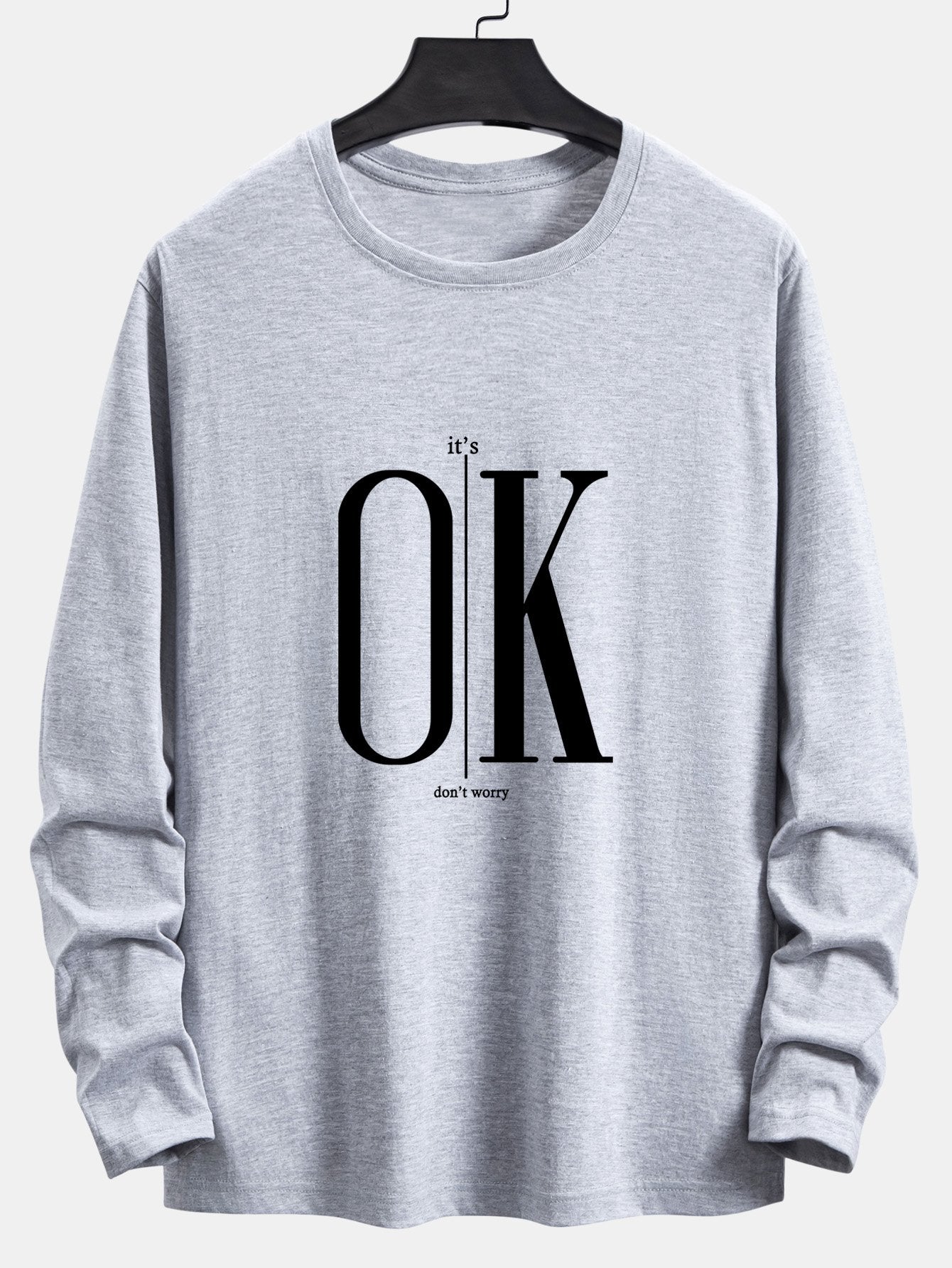 Long Sleeve OK Slogan Print Cotton T-Shirt