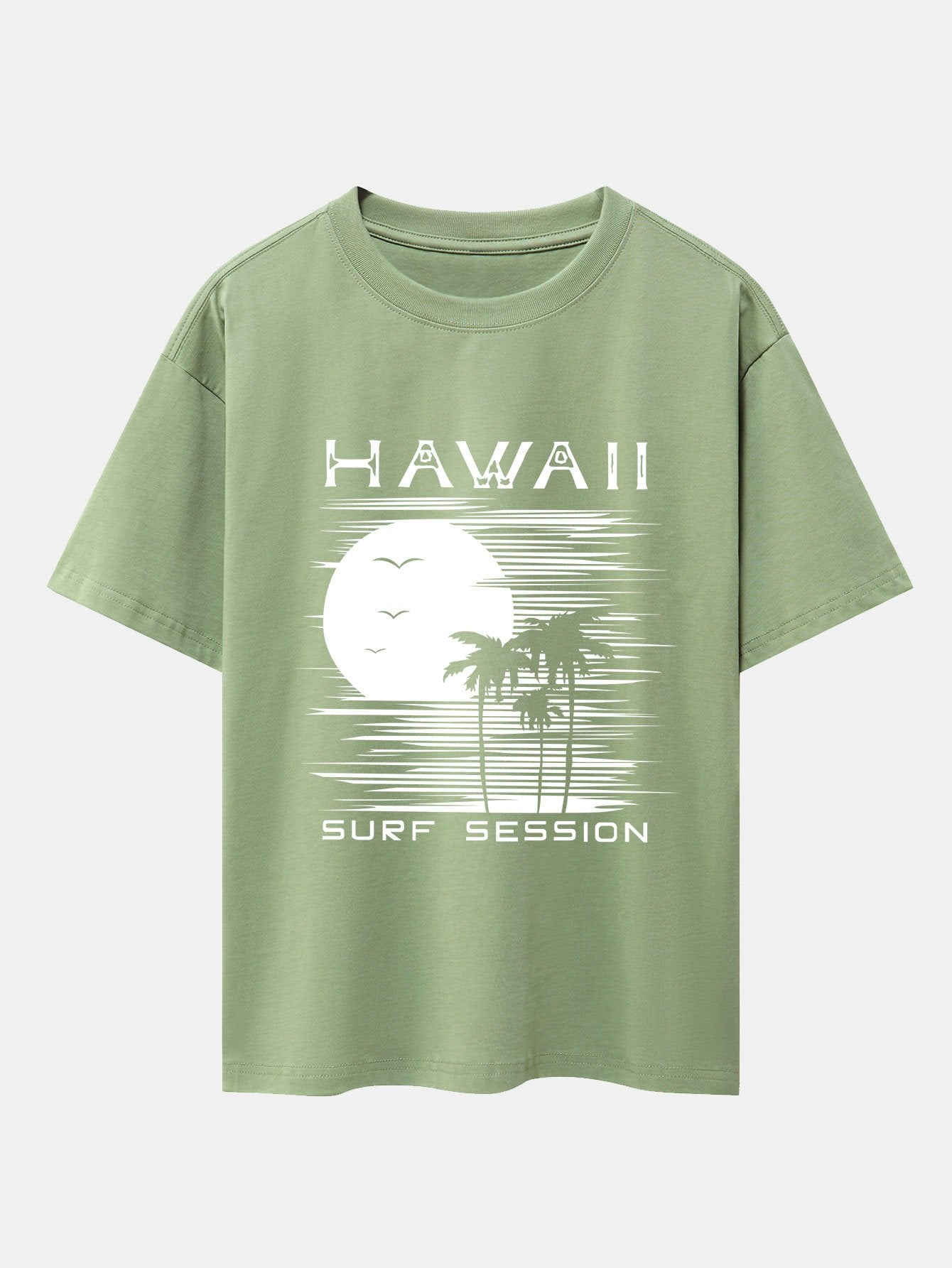 Hawaii Sun Palm Trees Print Drop Shoulder Oversize T-Shirt