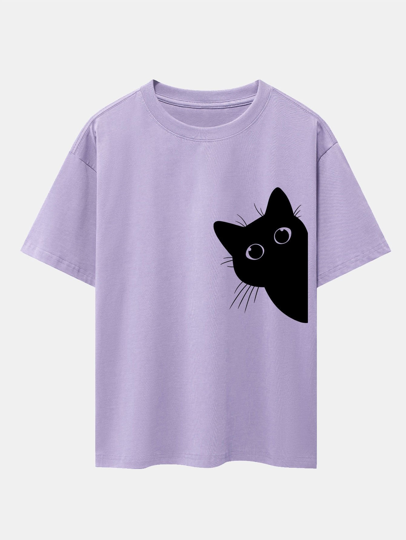 Black Cat Print Drop Shoulder Oversize T-Shirt