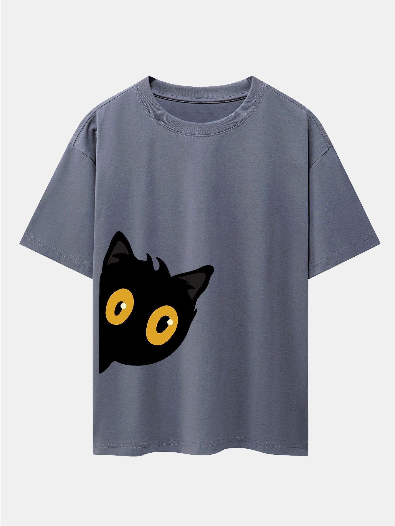 Black Cat Is Watching Print Drop Shoulder Oversize T-Shirt