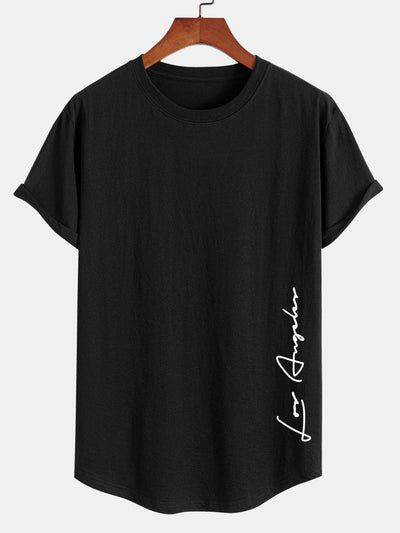 Los Angeles Print Cotton Arc Hem T-Shirt
