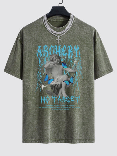 Character Slogan Print Washed Drop Shoulder Oversize T-Shirt