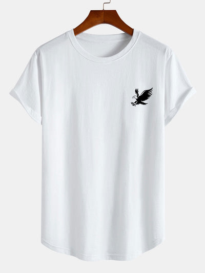 Soaring Eagle Print Cotton Arc Hem T-Shirt