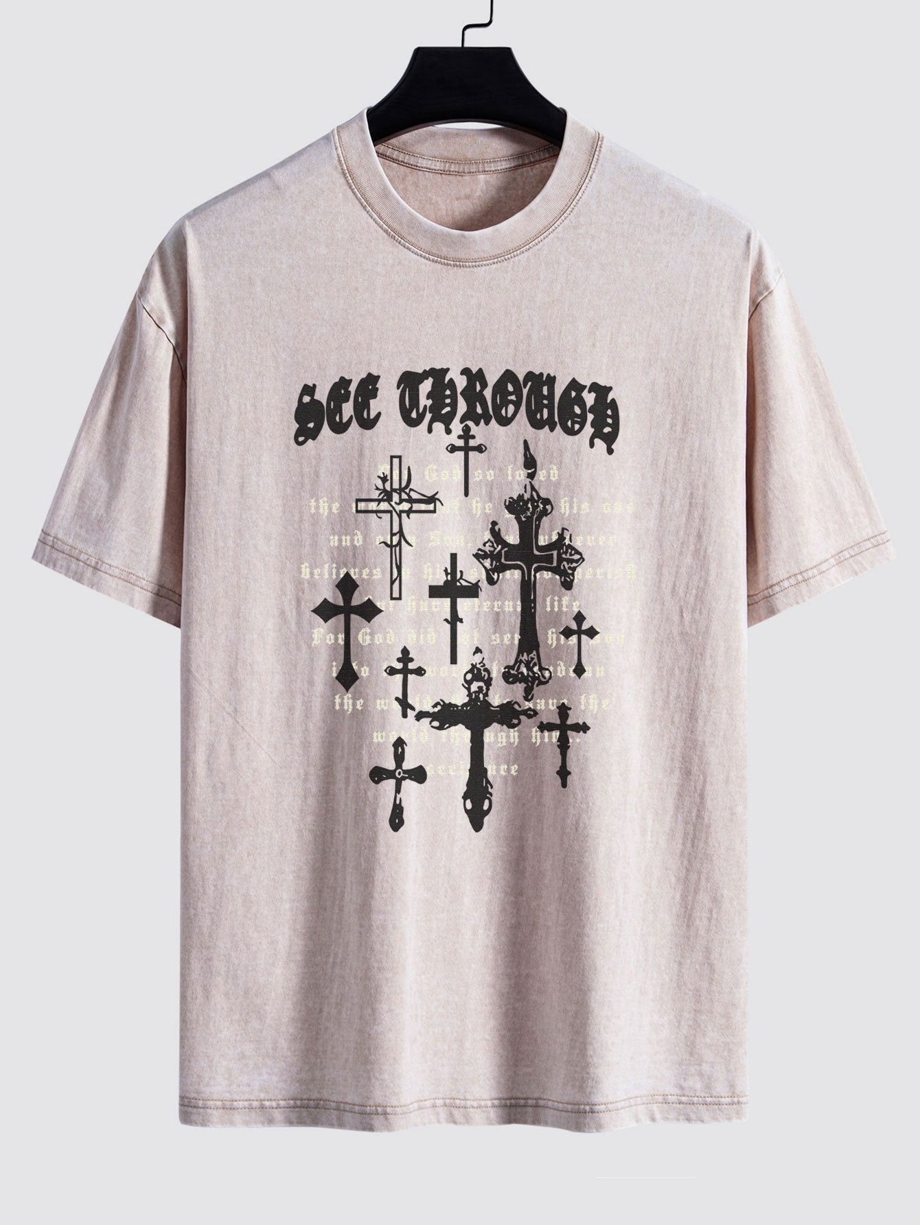 Cross Slogan Print Washed Distressed Drop Shoulder T-Shirt