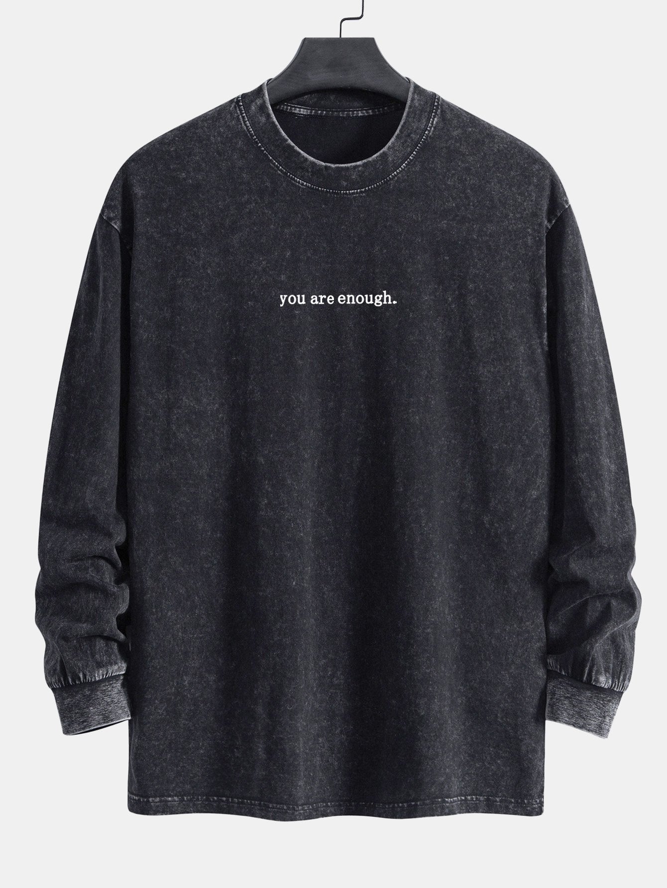 Slogan Print Relax Fit Long Sleeve Washed Distressed T-Shirt